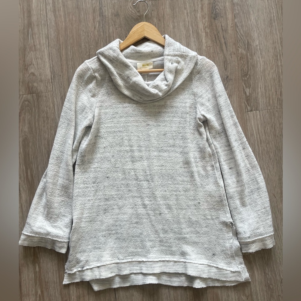 Maeve Anthropologie Cowl Neck Sweater Tunic Cream Textured Knit Long Sleeve XS